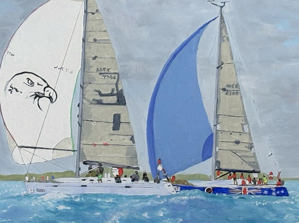 Sea Eagle and Secret Mens Business at Hamilton Island Race Week-by-Geoff Hargraves-original art-Gioia