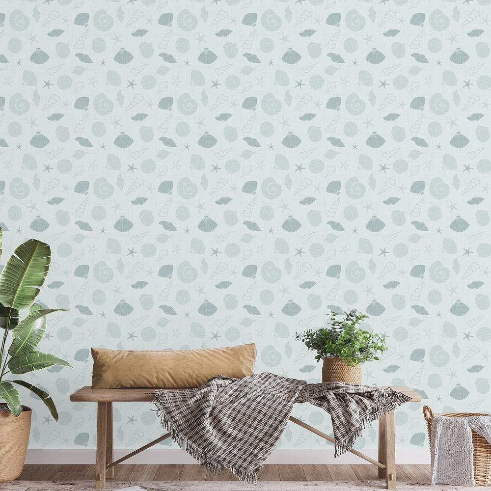 Seafoam Green Seashells-wallpaper-eco-friendly-easy-removal-Gioia Wall Art-2
