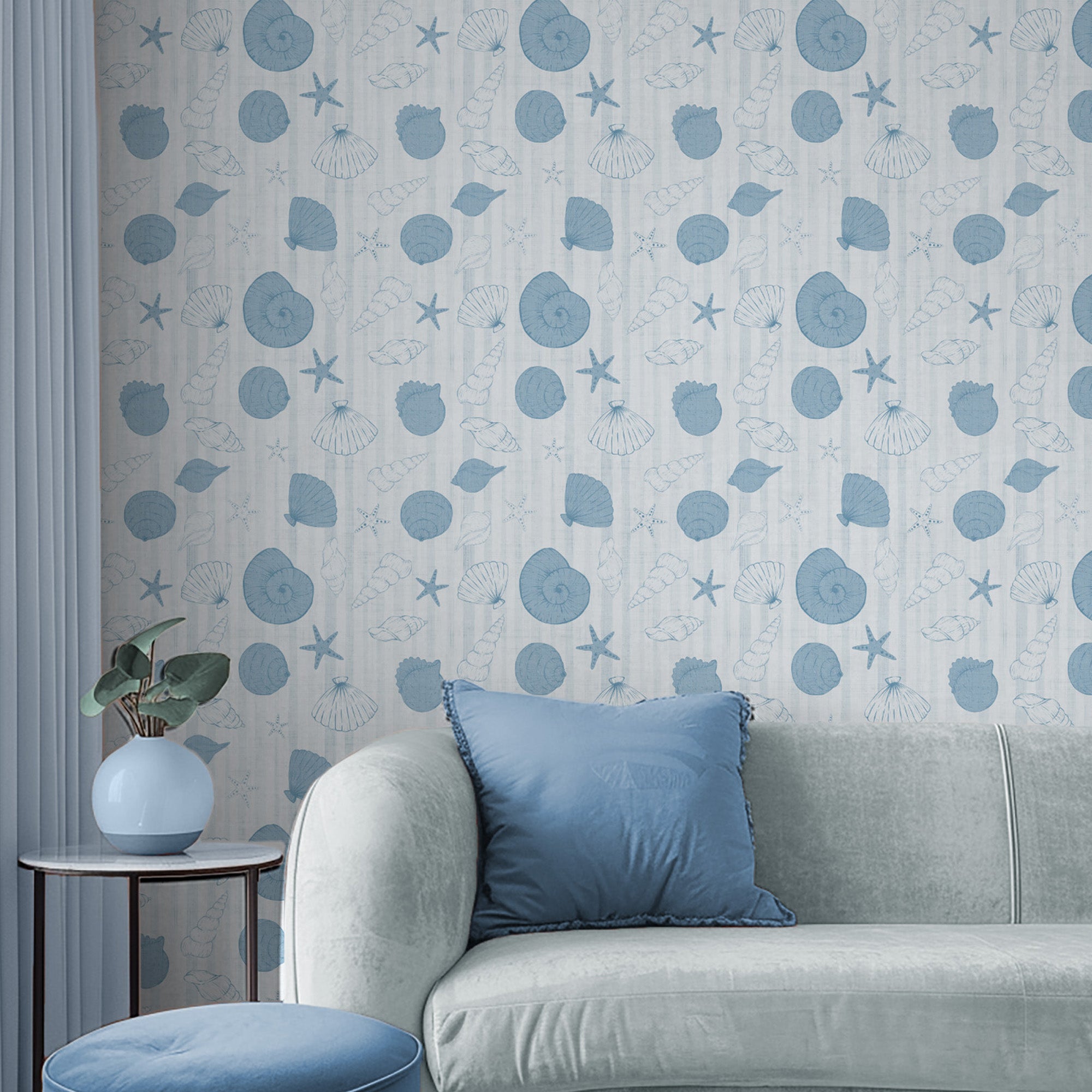 Seashells On Beach Stripes-wallpaper-eco-friendly-easy-removal-Gioia Wall Art-2