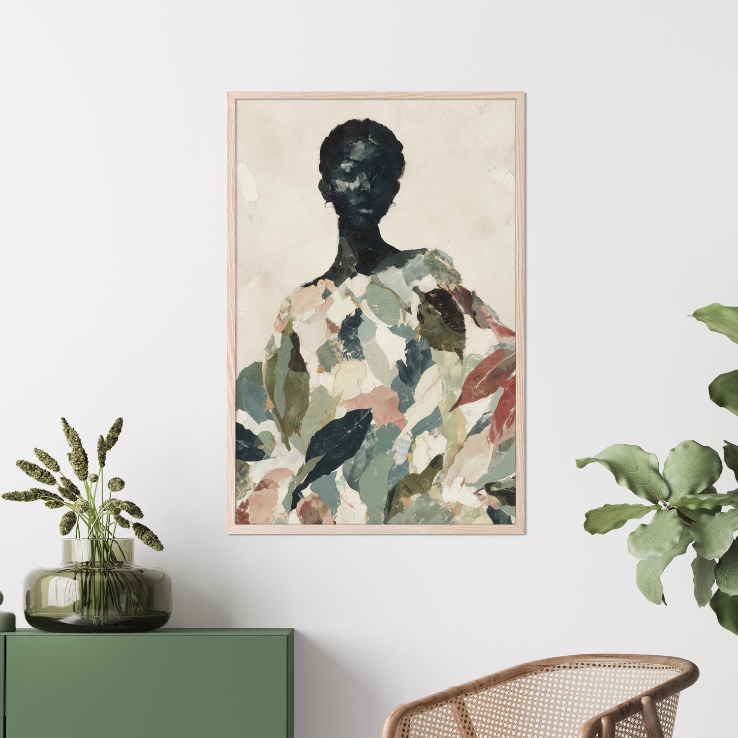 Black Woman Portrait with Leaf Patterns