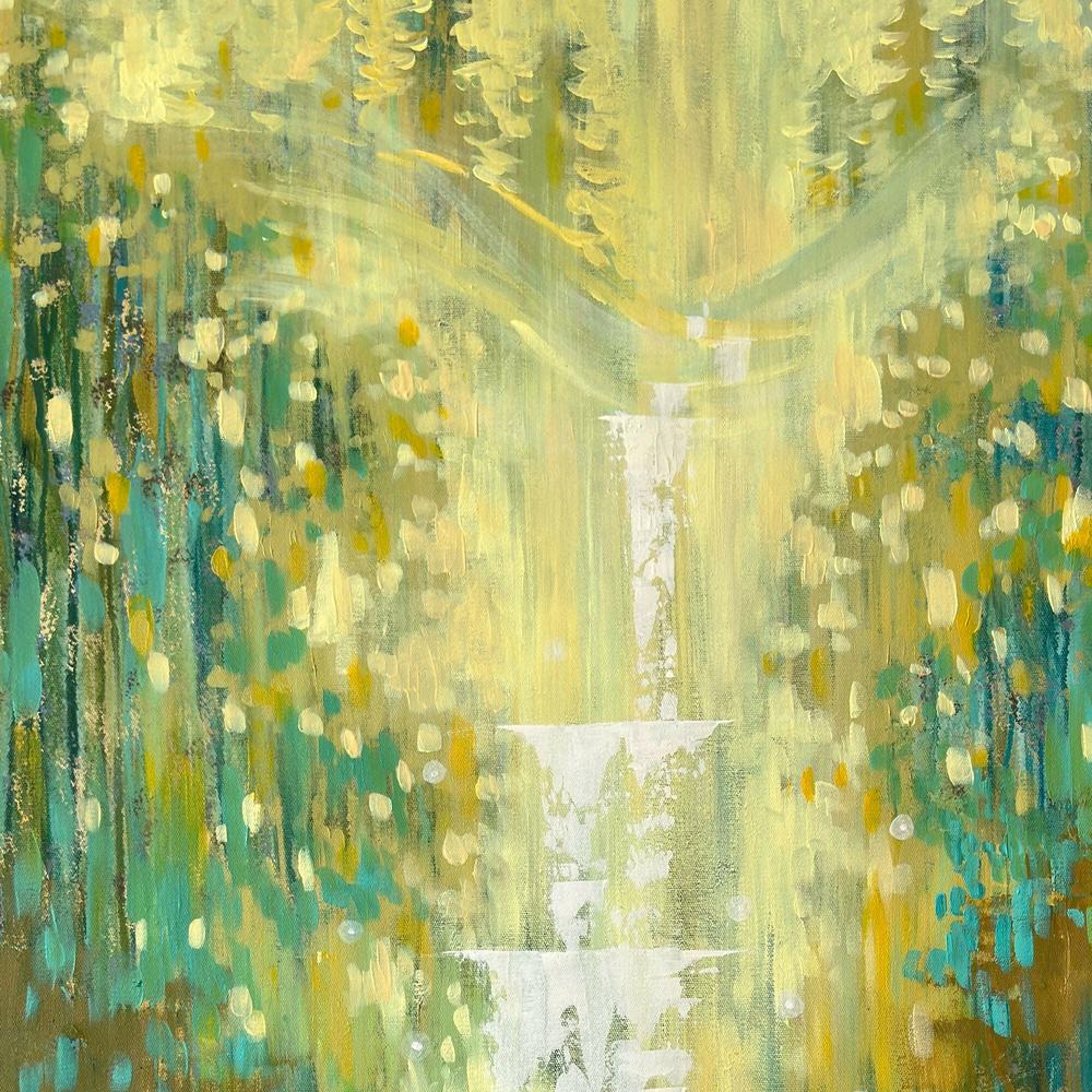 Sparkling Waterfall by an Emerald Forest Pond - Original Artwork-by-Ekaterina Prisich-original art-Gioia