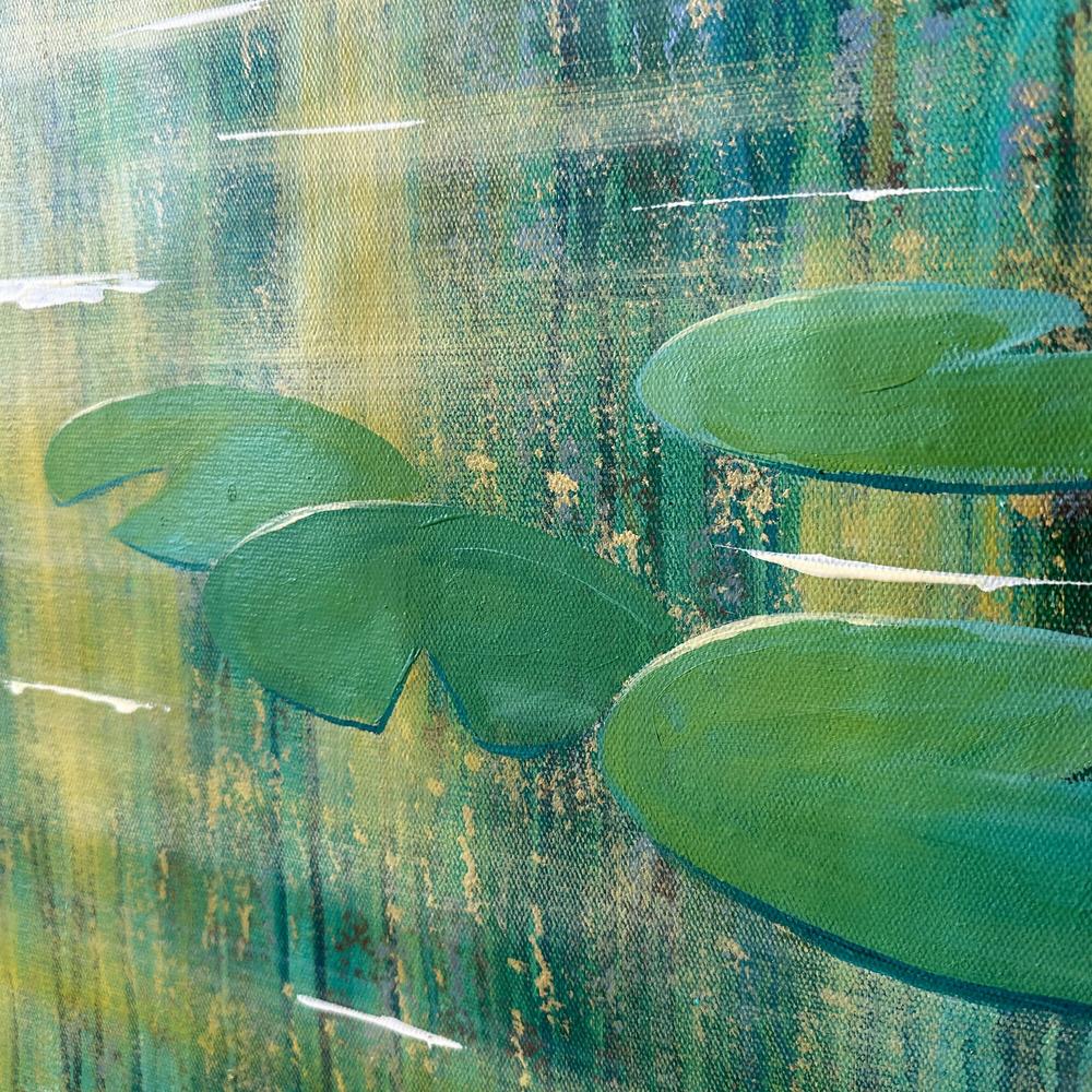 Sparkling Waterfall by an Emerald Forest Pond - Original Artwork-by-Ekaterina Prisich-original art-Gioia