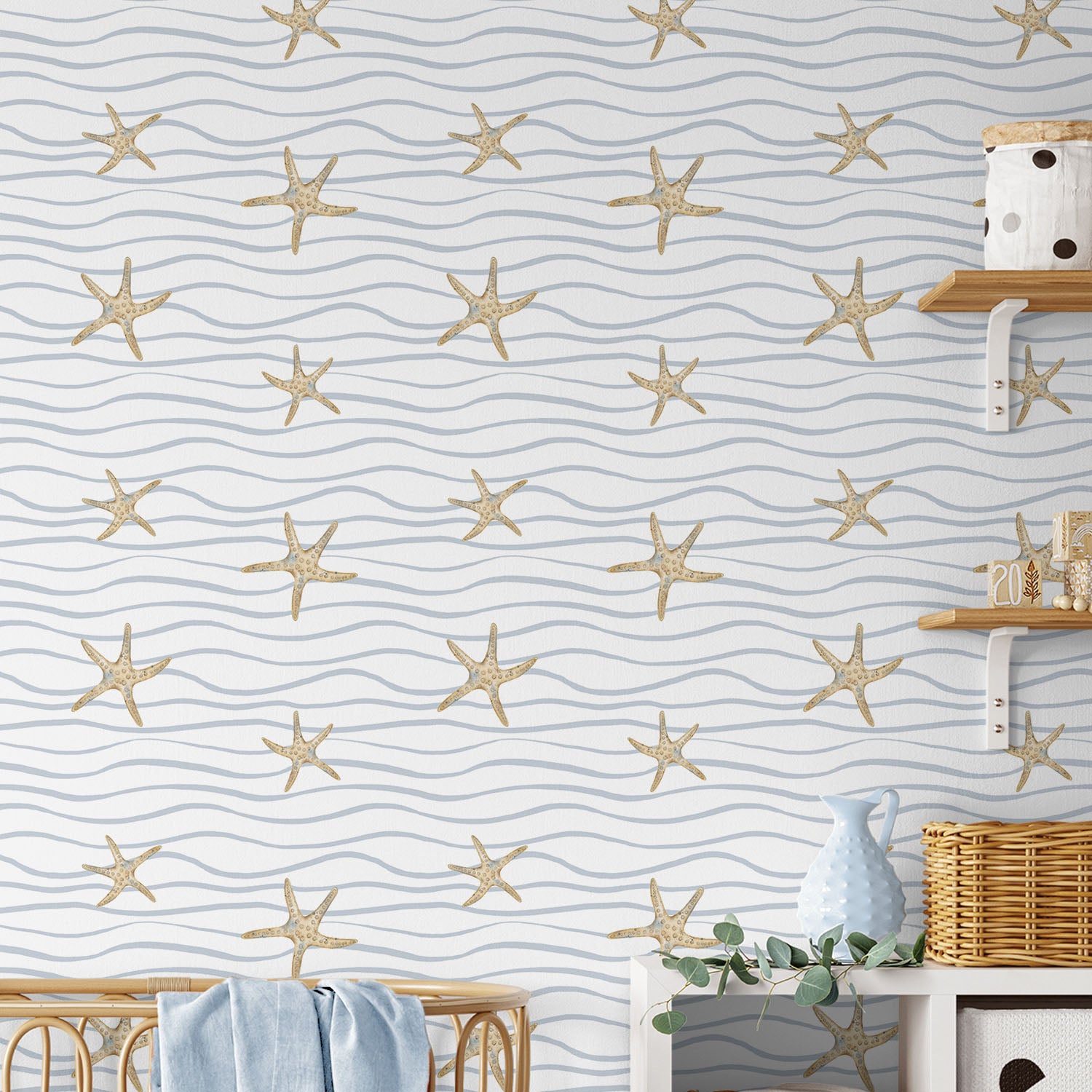 Starfish And Ocean Waves-wallpaper-eco-friendly-easy-removal-Gioia Wall Art-2