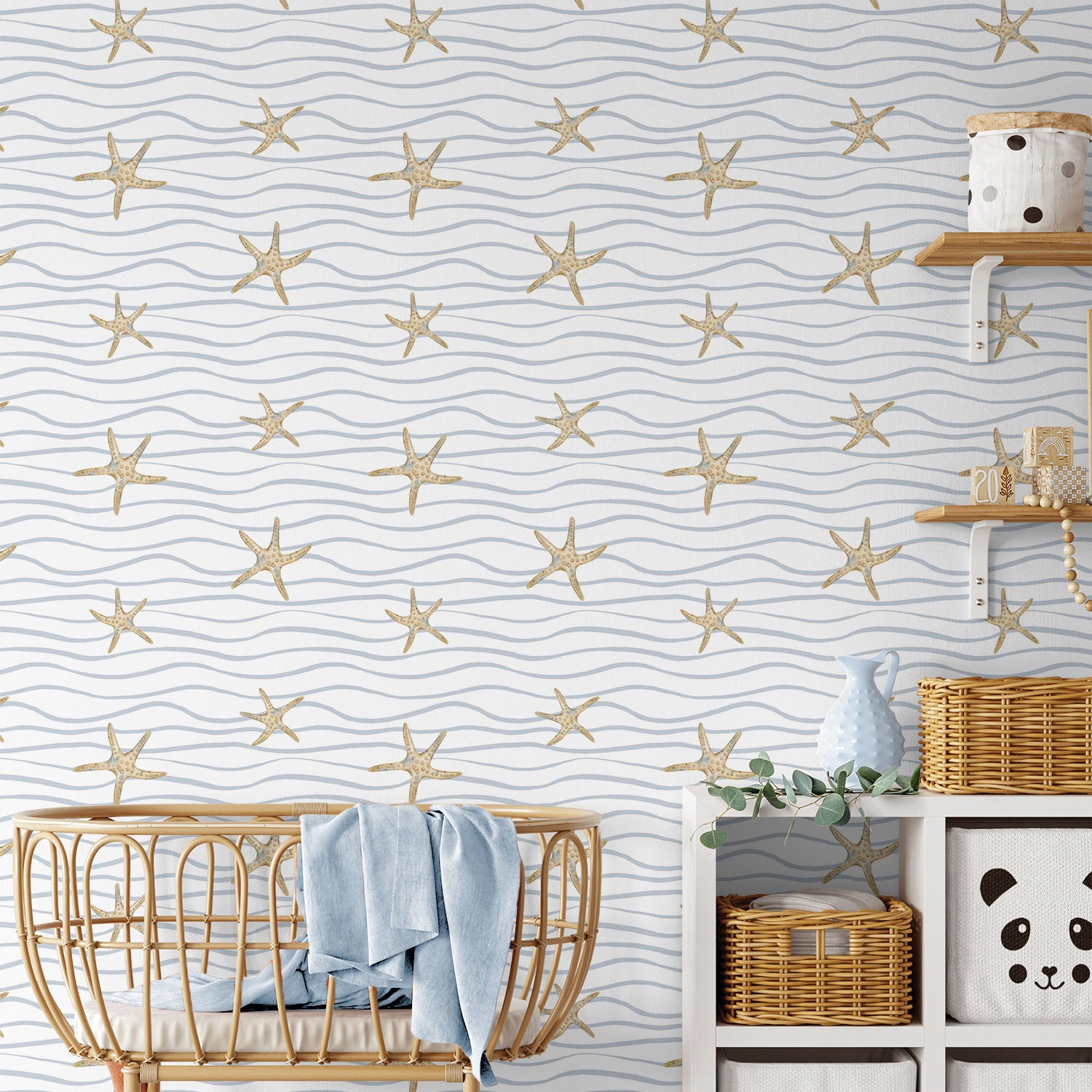 Starfish And Ocean Waves-wallpaper-eco-friendly-easy-removal-Gioia Wall Art-5