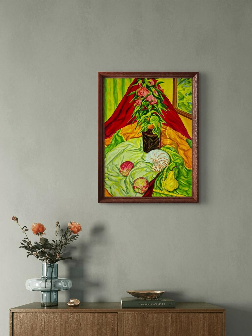 Still Life with Nautilus and Apples-by-Brian Purcell Original Art-original art-Gioia