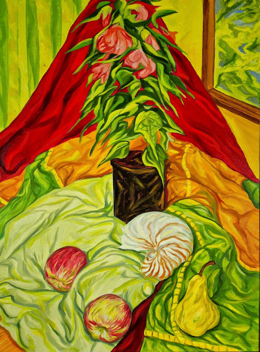 Still Life with Nautilus and Apples-by-Brian Purcell Original Art-original art-Gioia