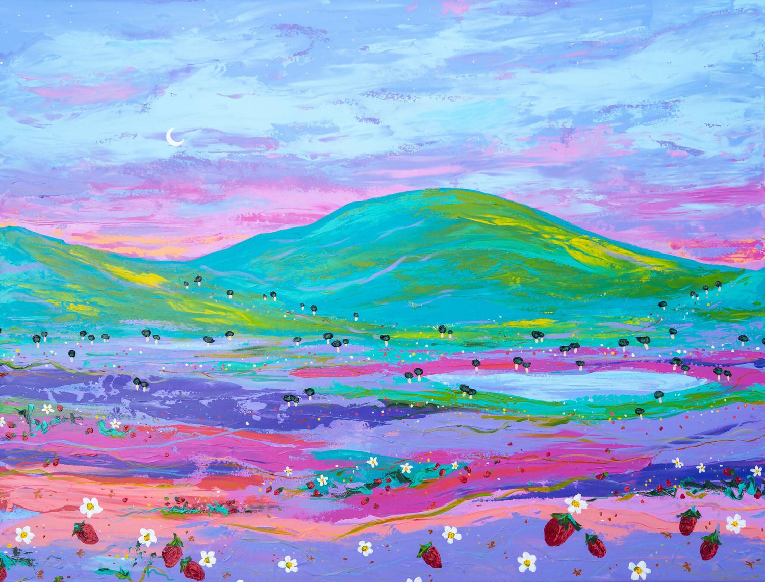Strawberries On A Summer Evening, Original Hand-Painted Canvas By Elle Pervez-by-Elle Pervez-original art-Gioia