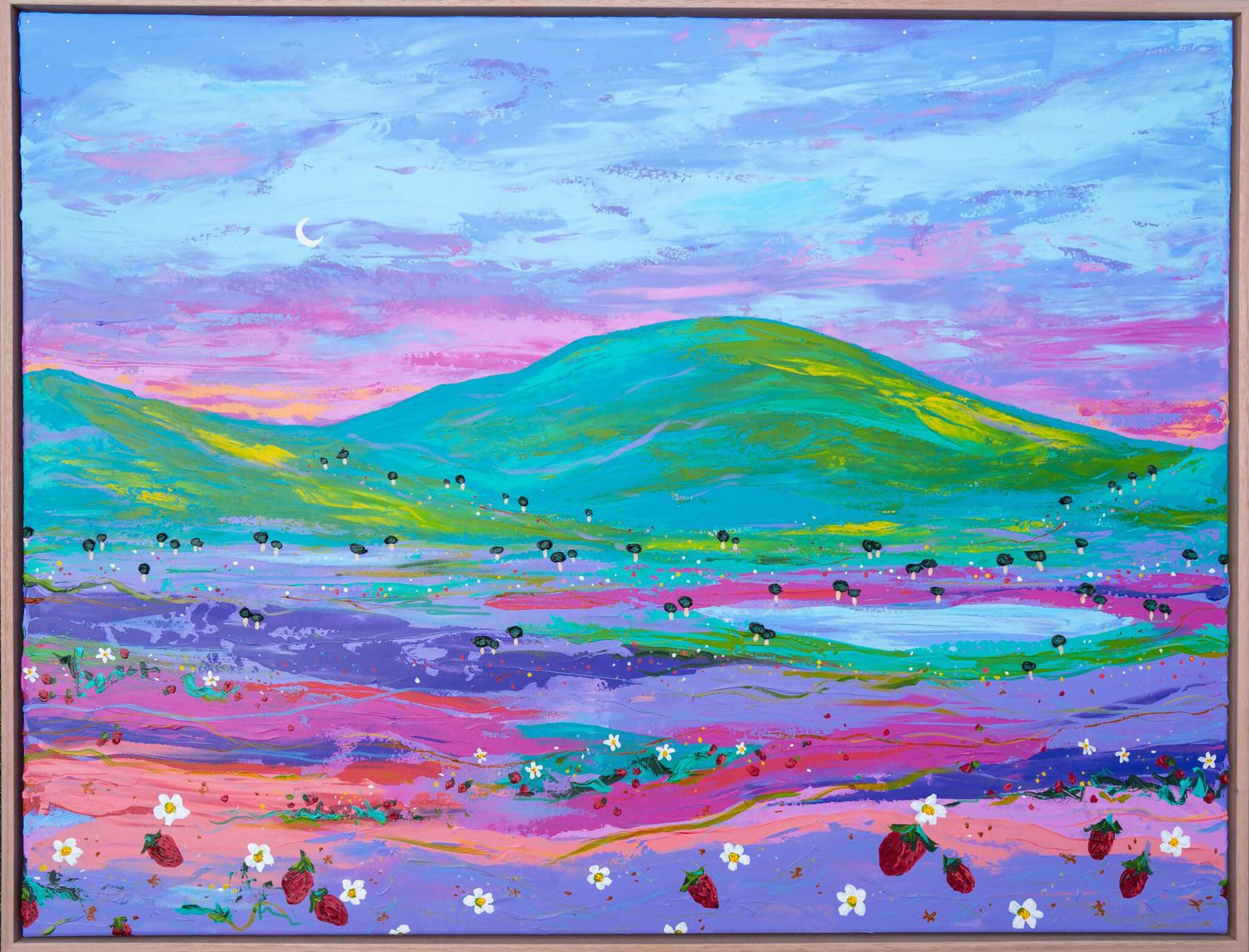 Strawberries On A Summer Evening, Original Hand-Painted Canvas By Elle Pervez-by-Elle Pervez-original art-Gioia