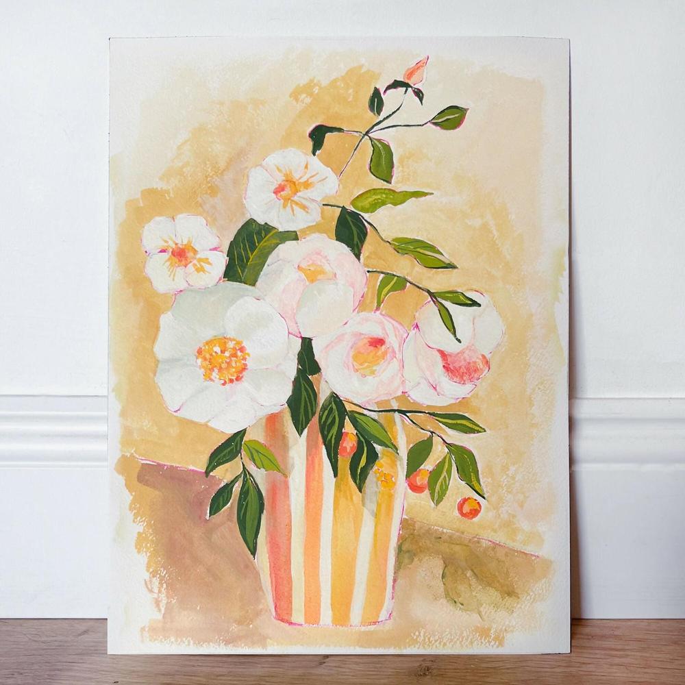 Striped Vase Original Gouache painting-by-Lucrecia Caporale-original art-Gioia