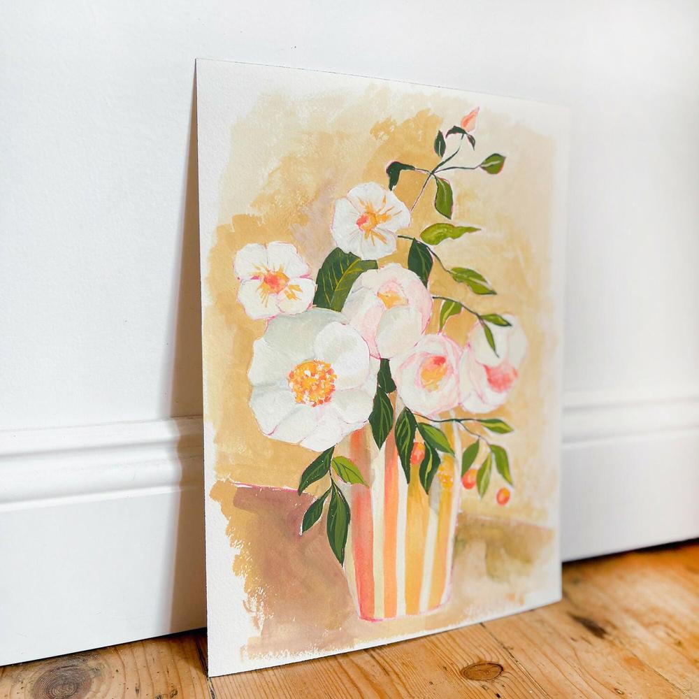 Striped Vase Original Gouache painting-by-Lucrecia Caporale-original art-Gioia