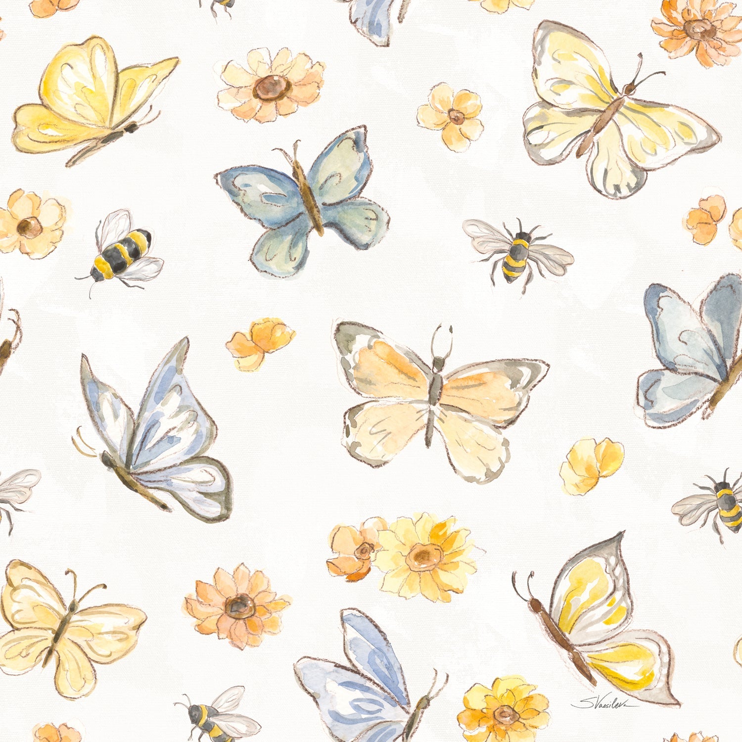 Sunny Blooms Pattern III, Style A, Wallpaper