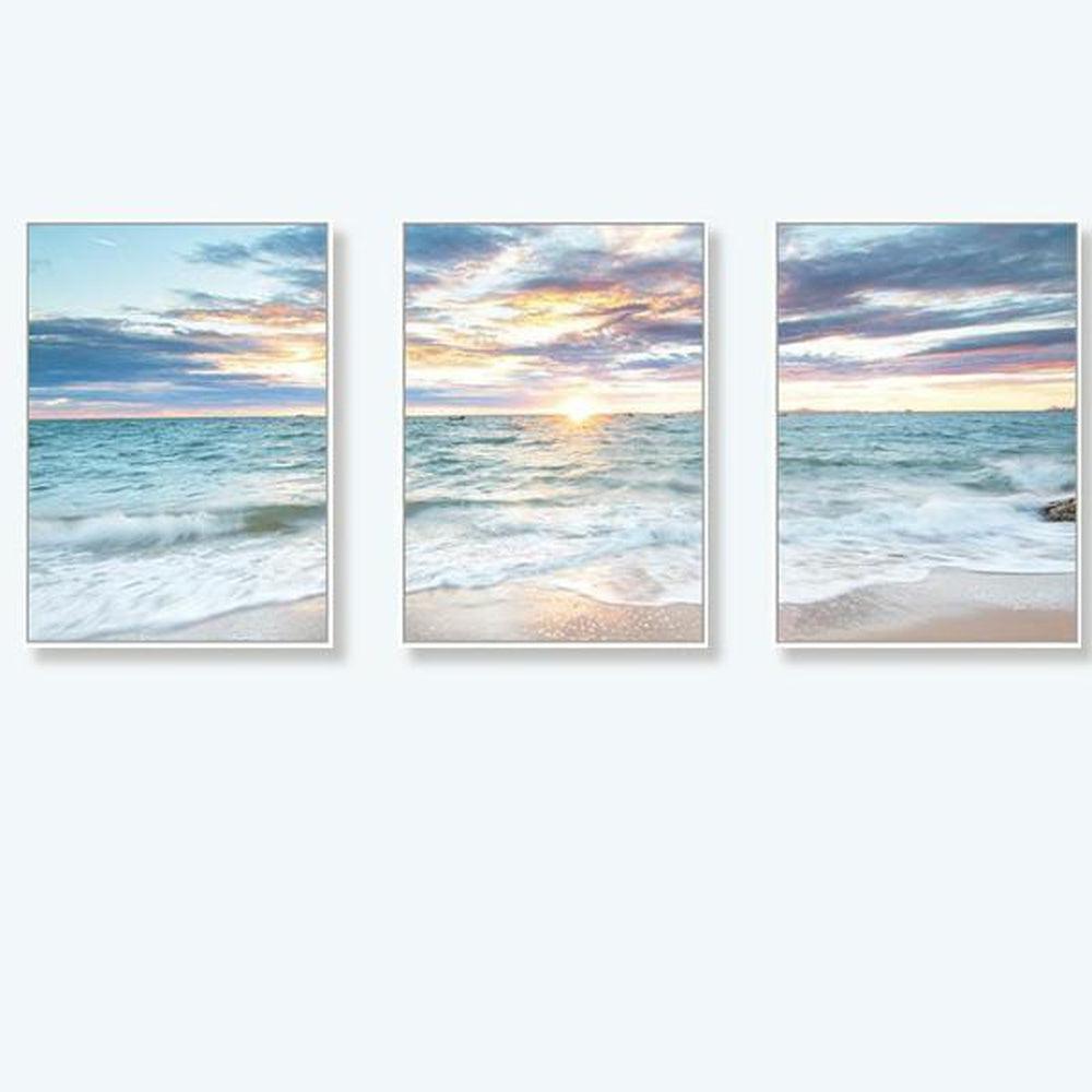 Sunrise By The Ocean, Ocean And Beach Landscape, Set Of 3-by-Gioia Wall Art-wall art print
