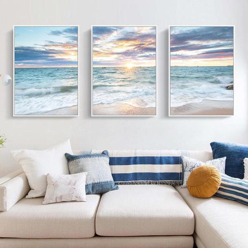 Sunrise By The Ocean, Ocean And Beach Landscape, Set Of 3-by-Gioia Wall Art-wall art print
