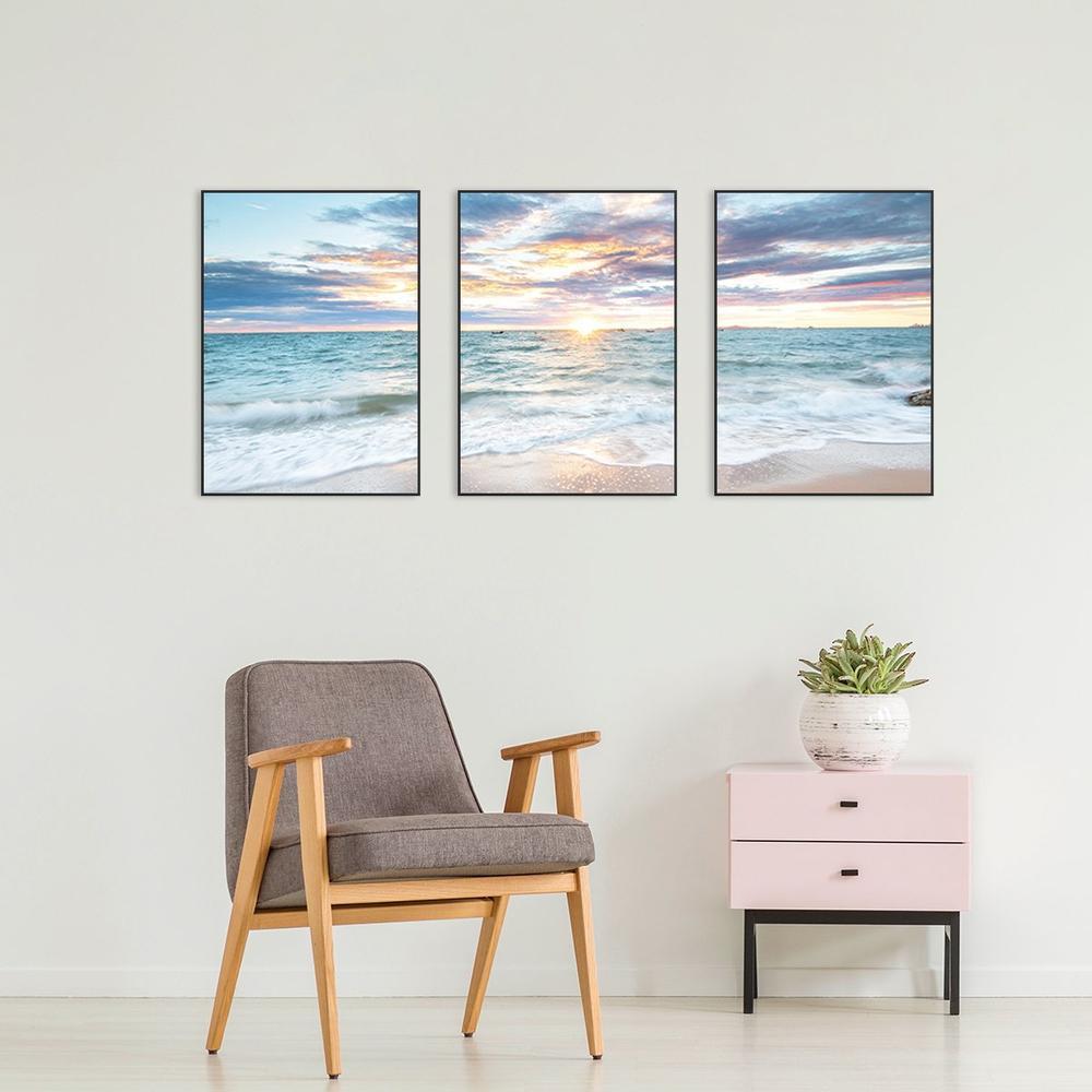 Sunrise By The Ocean, Ocean And Beach Landscape, Set Of 3-by-Gioia Wall Art-wall art print