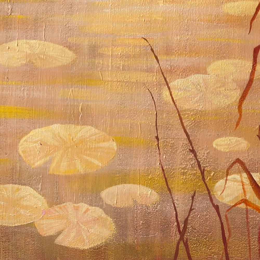 Sunset Pond With Reeds, Original Hand-painted Canvas by Ekaterina Prisich-by-Ekaterina Prisich-original art-Gioia