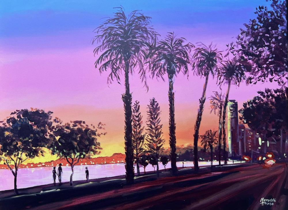 Sunset in Perth, Western Australia, Original Hand-Painted Canvas By Meredith Howse-by-Meredith Howse-original art-Gioia