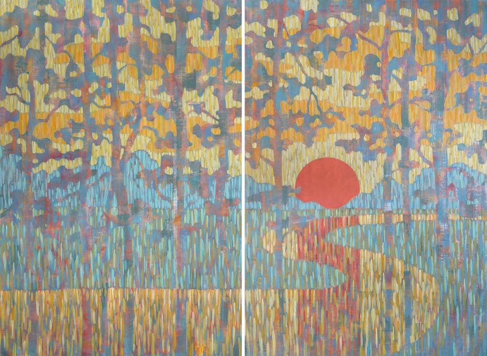 Sunset on the River. Diptych. Original Artwork-by-Ekaterina Prisich-original art-Gioia