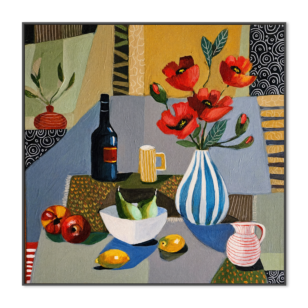 Striped Vase with Poppies