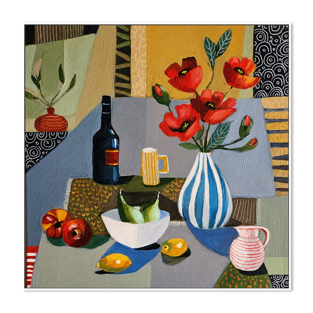Striped Vase with Poppies
