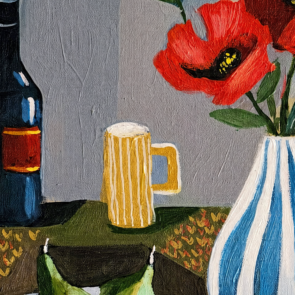 Striped Vase with Poppies
