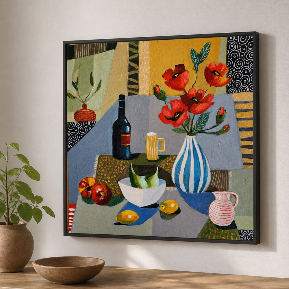 Striped Vase with Poppies