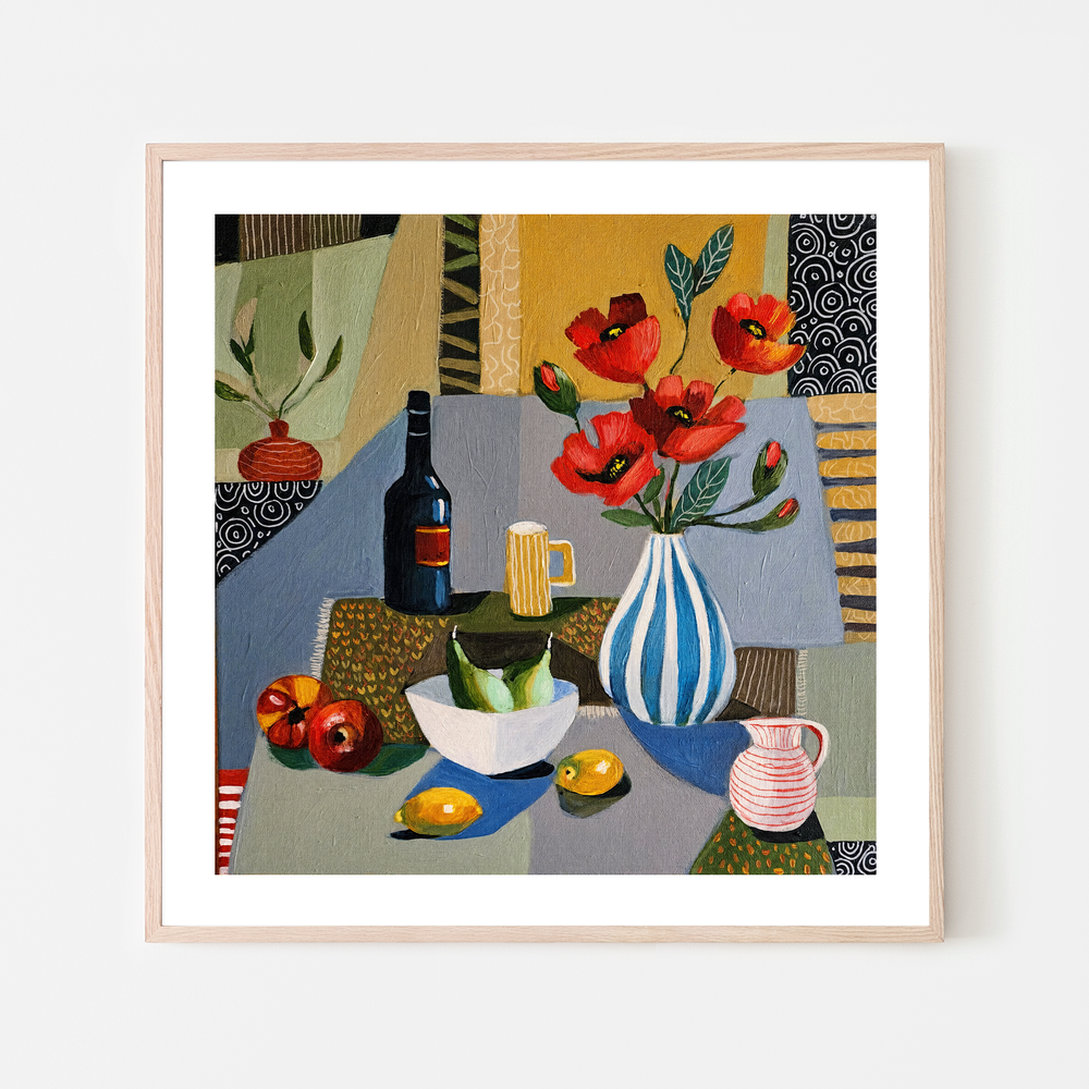 Striped Vase with Poppies