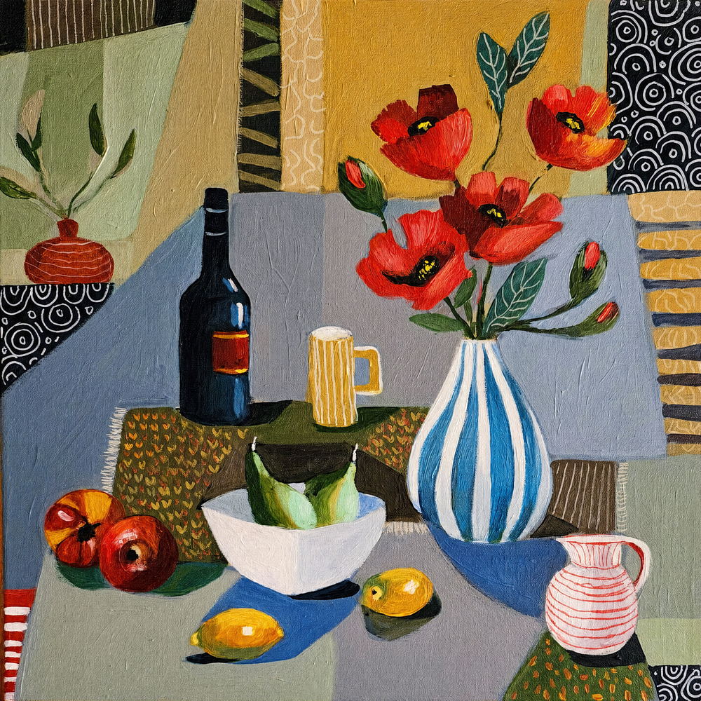 Striped Vase with Poppies