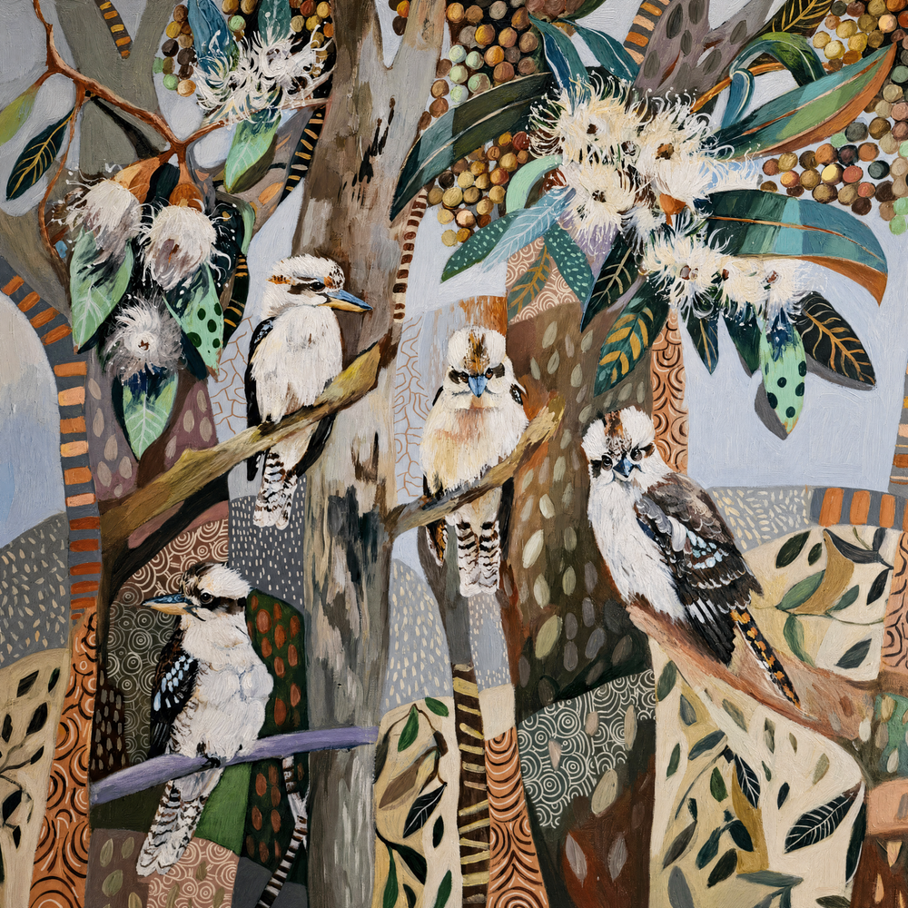 Kookaburras with White Gum Blossom
