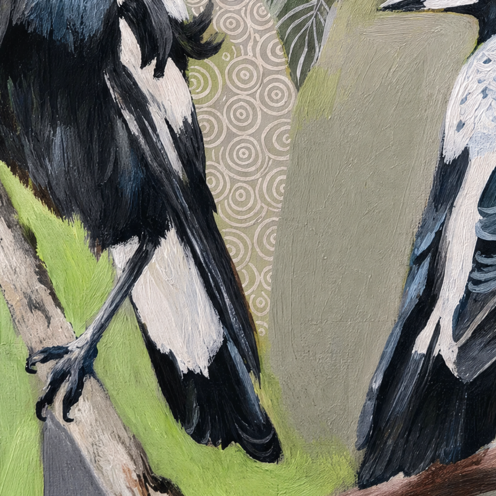 Magpies with Red Gum Blossom