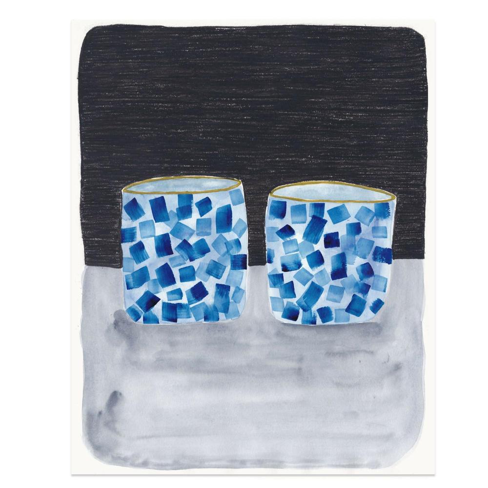 Teaware in Blue - Teacups - Original Artwork-by-Danushka Abeygoda-original art-Gioia