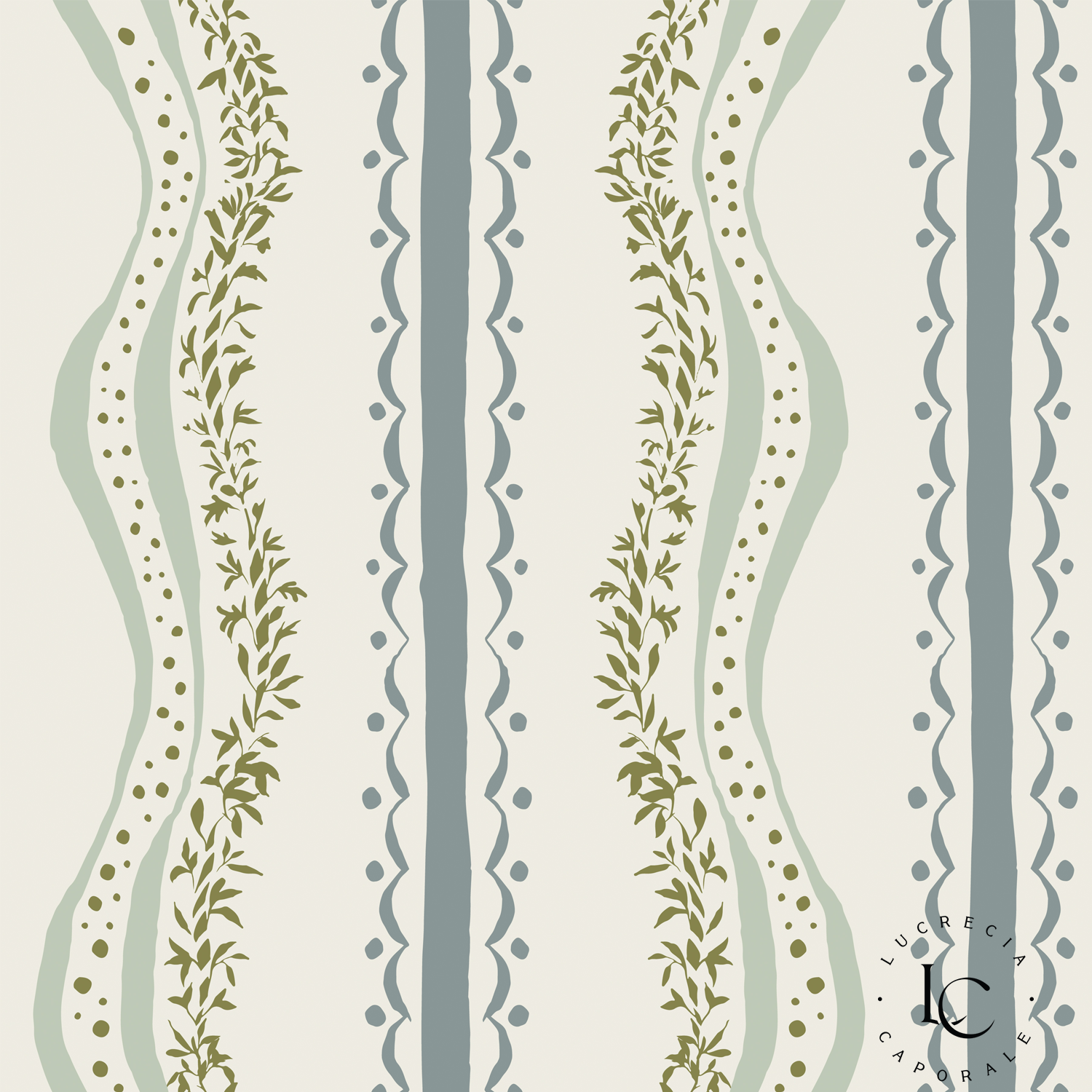 Decorative Waves Steel and Green, Wallpaper