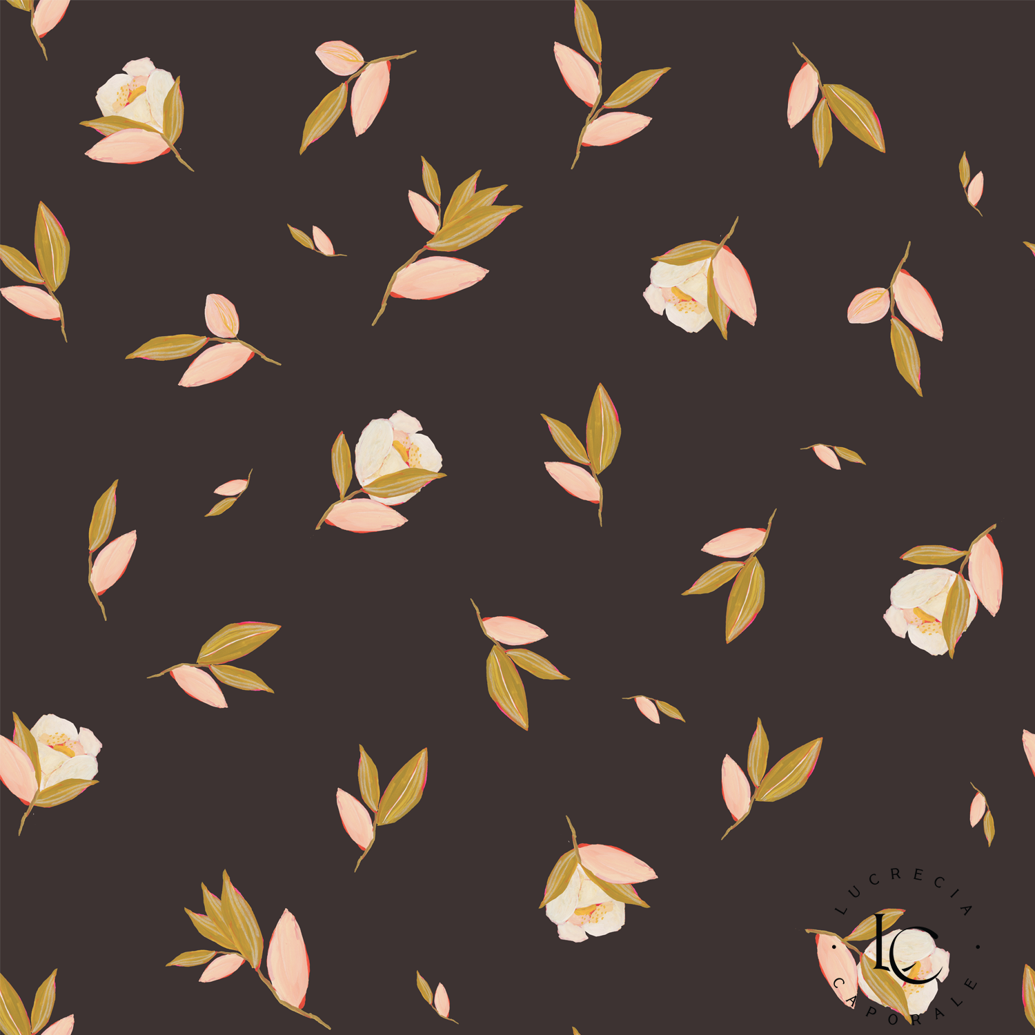 Farm House Tiny Flowers Black, Wallpaper