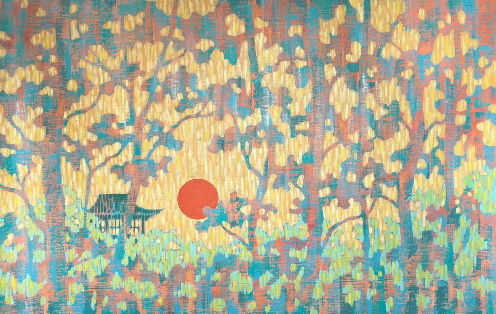 Warm Sunset in the Oriental Forest - Original Painting-by-Ekaterina Prisich-original art-Gioia