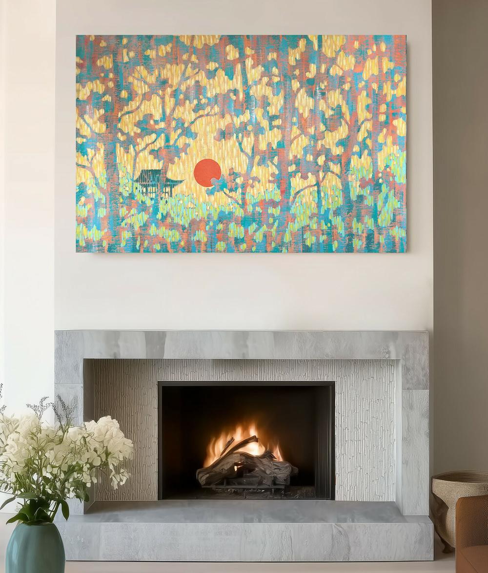 Warm Sunset in the Oriental Forest - Original Painting-by-Ekaterina Prisich-original art-Gioia