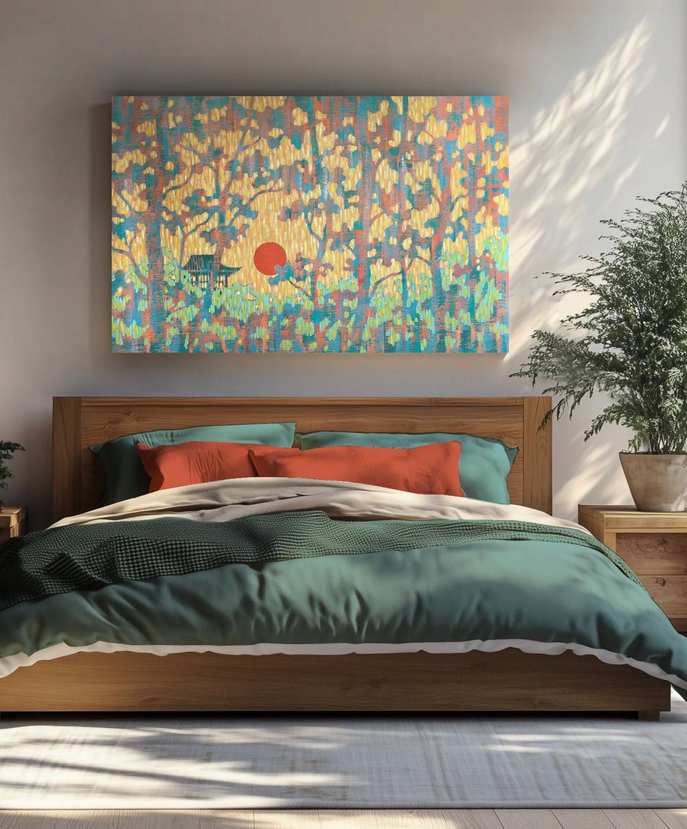 Warm Sunset in the Oriental Forest - Original Painting-by-Ekaterina Prisich-original art-Gioia
