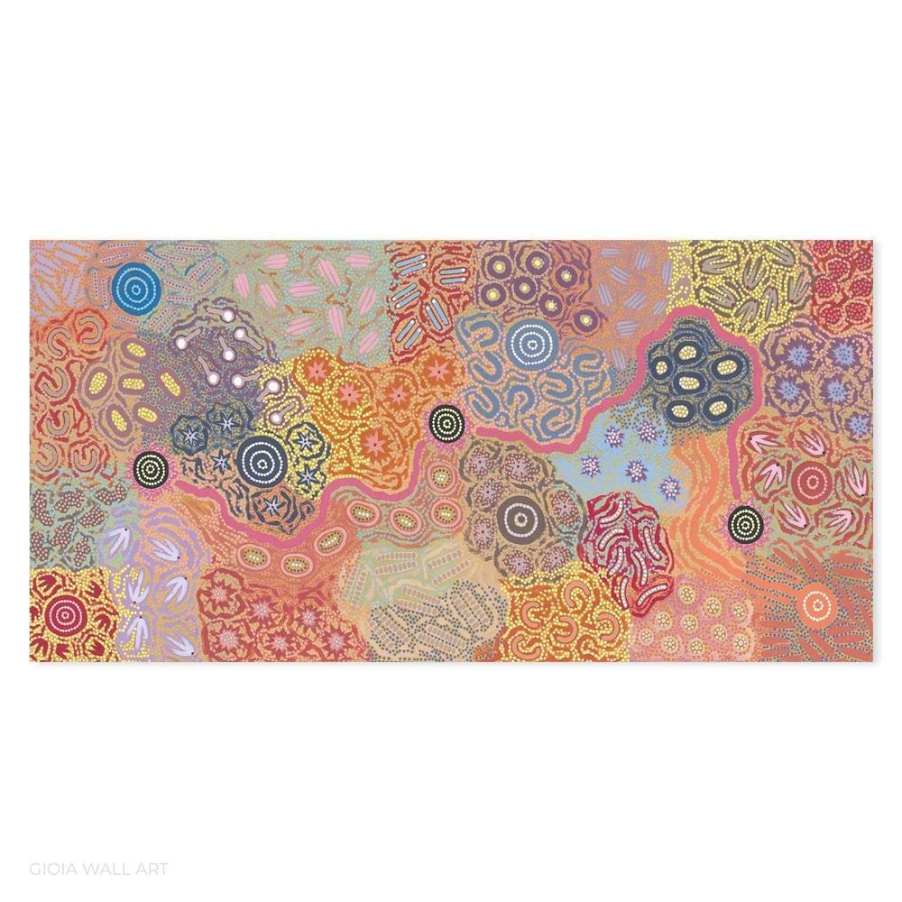 Women's Ceremony Dancing Feather, Acrylic on Canvas, 96x202cm , Original Artwork-by-Azeza Possum-original art-Gioia