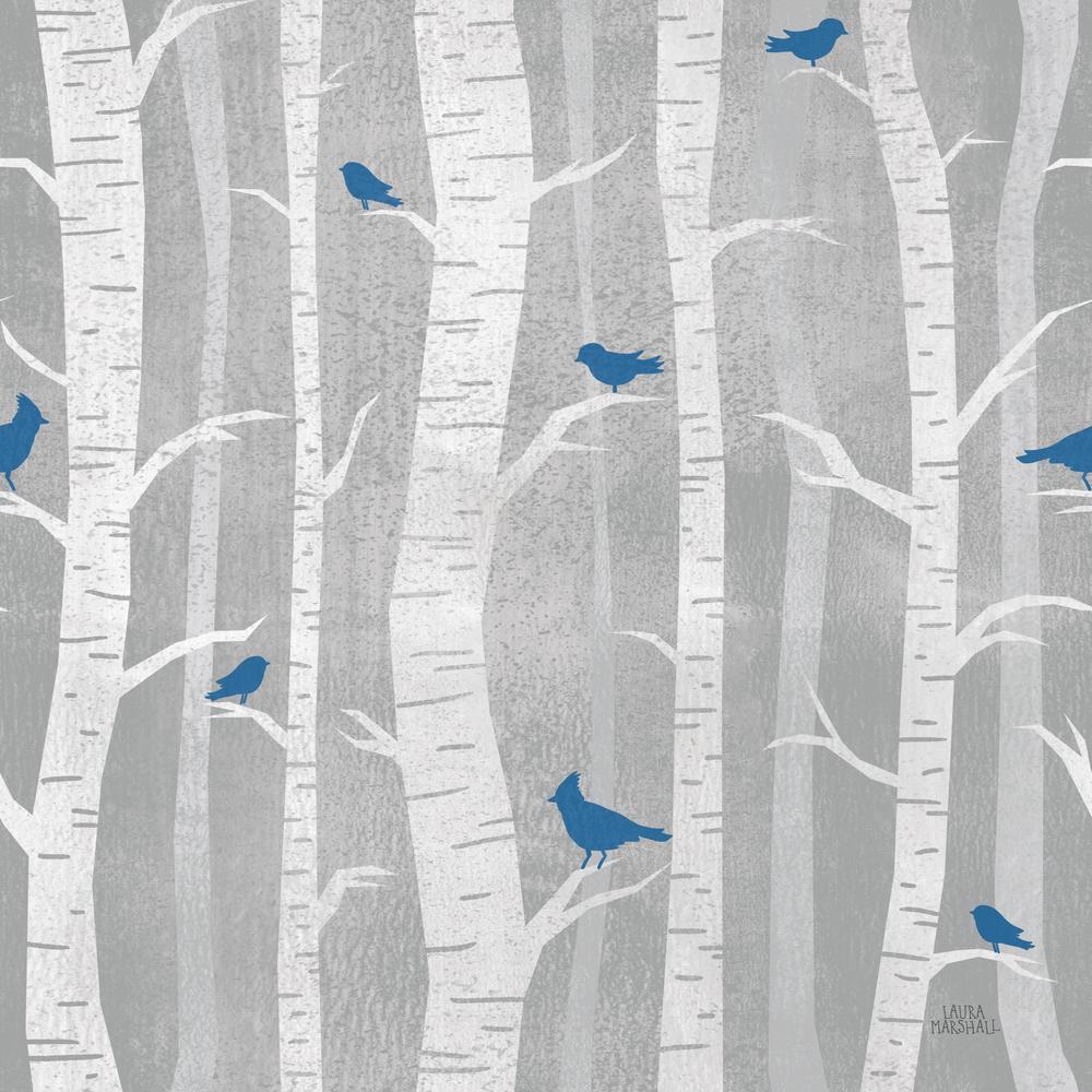 Woodland Wishes Pattern I Blue-wallpaper-eco-friendly-easy-removal-Laura Marshall-1