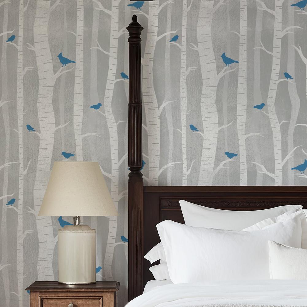 Woodland Wishes Pattern I Blue-wallpaper-eco-friendly-easy-removal-Laura Marshall-2