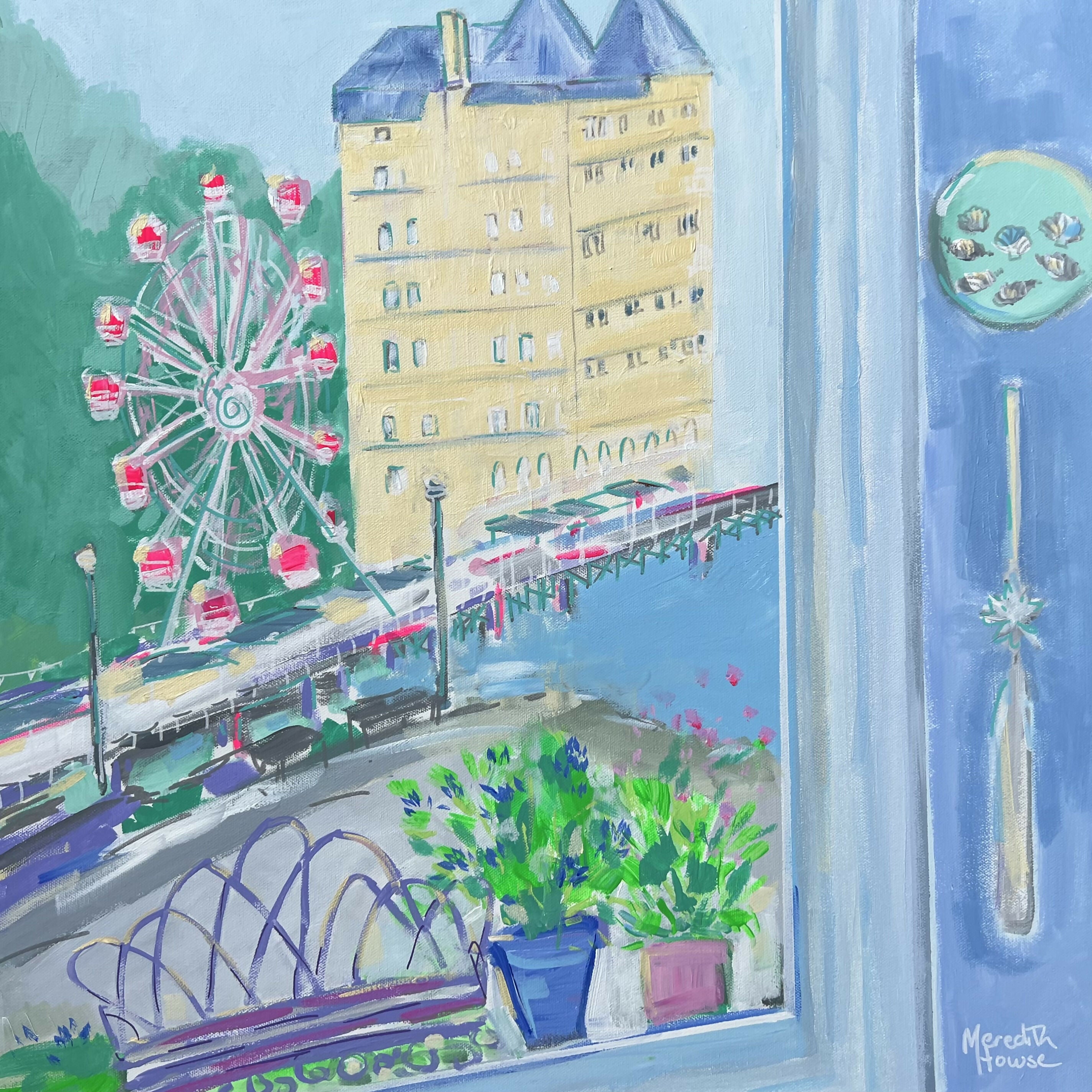 Summer on Llandudno Pier. Original hand-painted artwork by Meredith Howse.