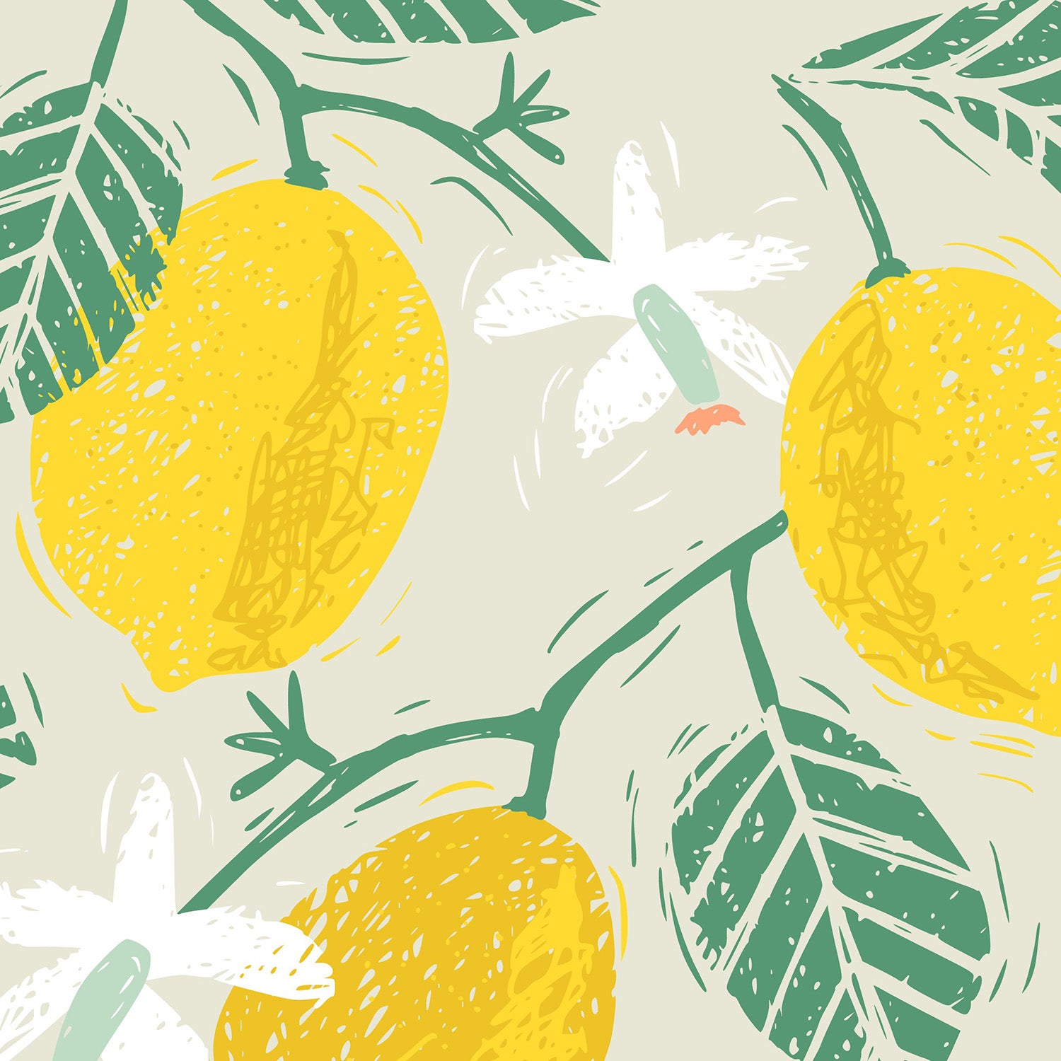 Yellow Lemon and Green Leaves