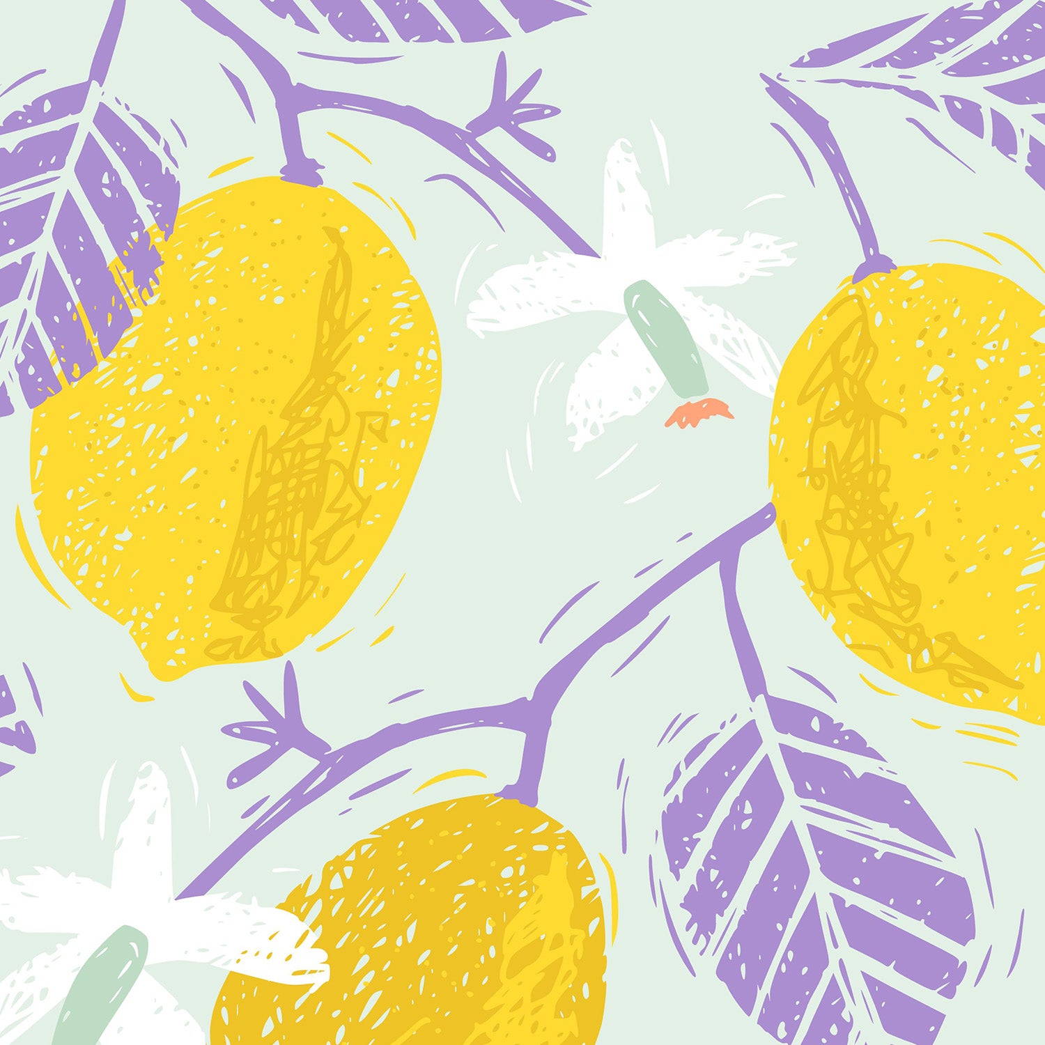 Yellow Lemons with Purple Leaves
