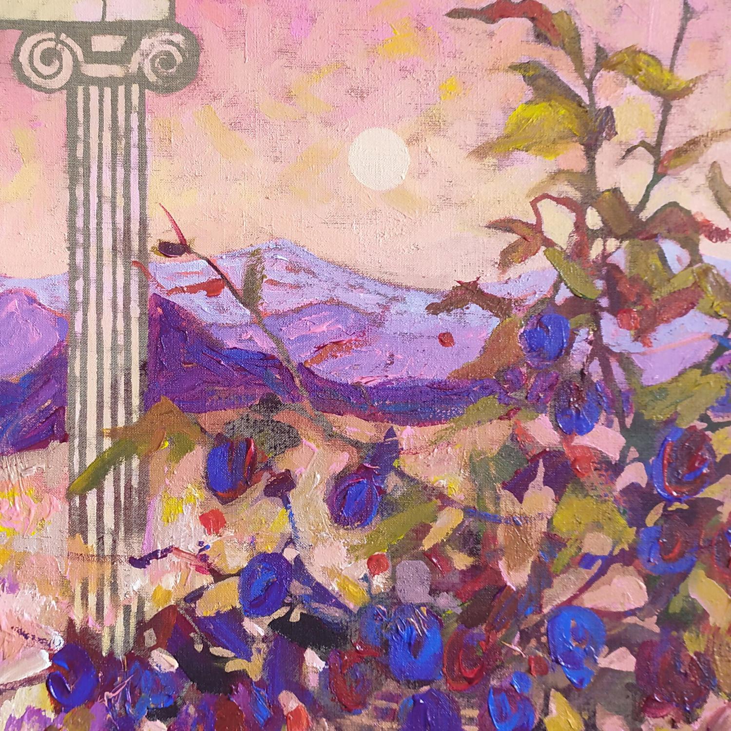 Antique Landscape, Original Hand-Painted Canvas By Ekaterina Prisich