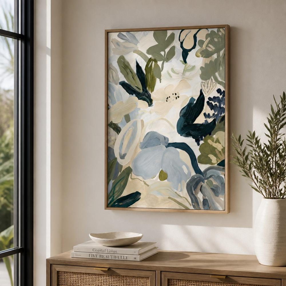 Abstract Blooms, Green and Blue-by-Stephanie Jeuffroy-wall-art-print-canvas-poster-framed-Gioia