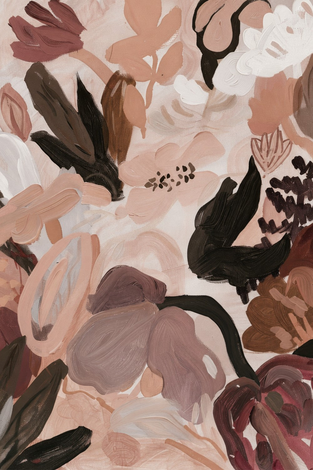 Abstract Blooms, Neutral Brown and Burgundy-by-Stephanie Jeuffroy-wall-art-print-canvas-poster-framed-Gioia