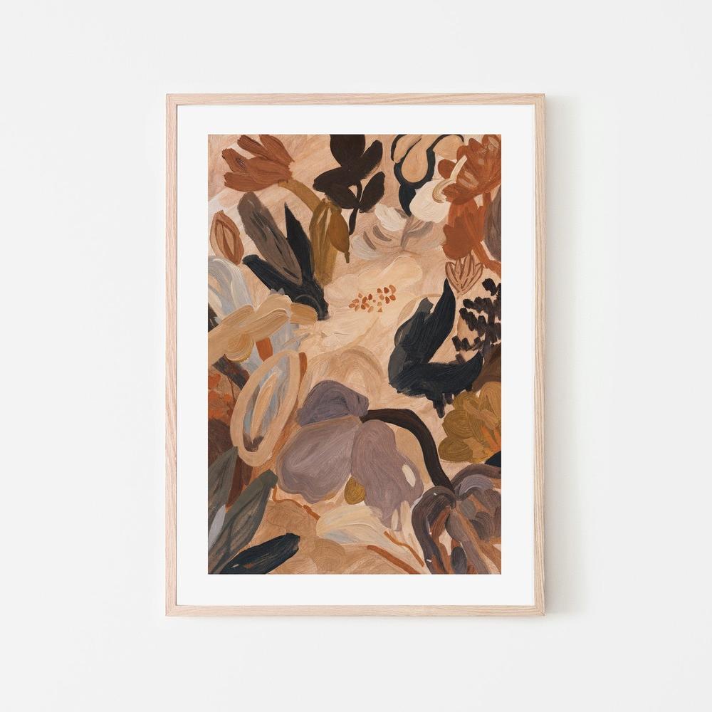 Abstract Blooms, Warm Brown-by-Stephanie Jeuffroy-wall-art-print-canvas-poster-framed-Gioia
