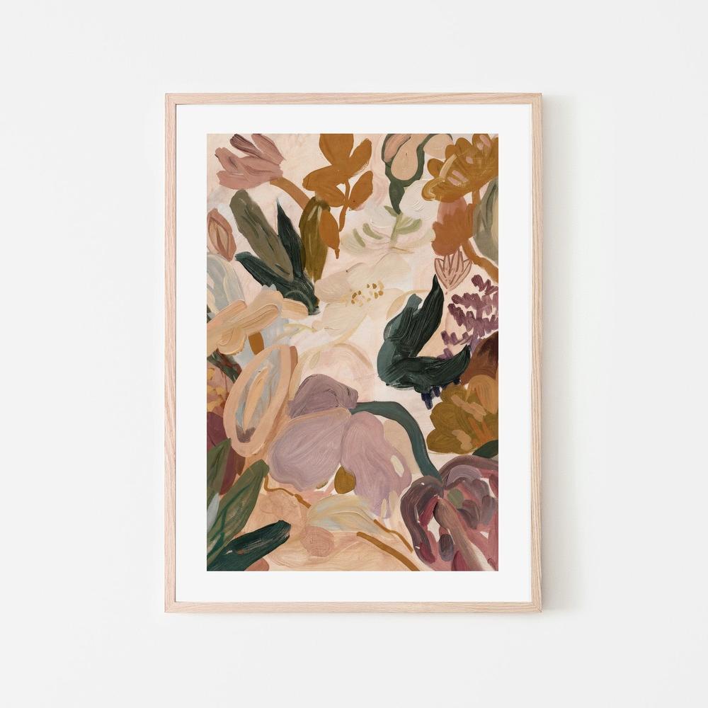 Abstract Blooms, Warm Neutral-by-Stephanie Jeuffroy-wall-art-print-canvas-poster-framed-Gioia