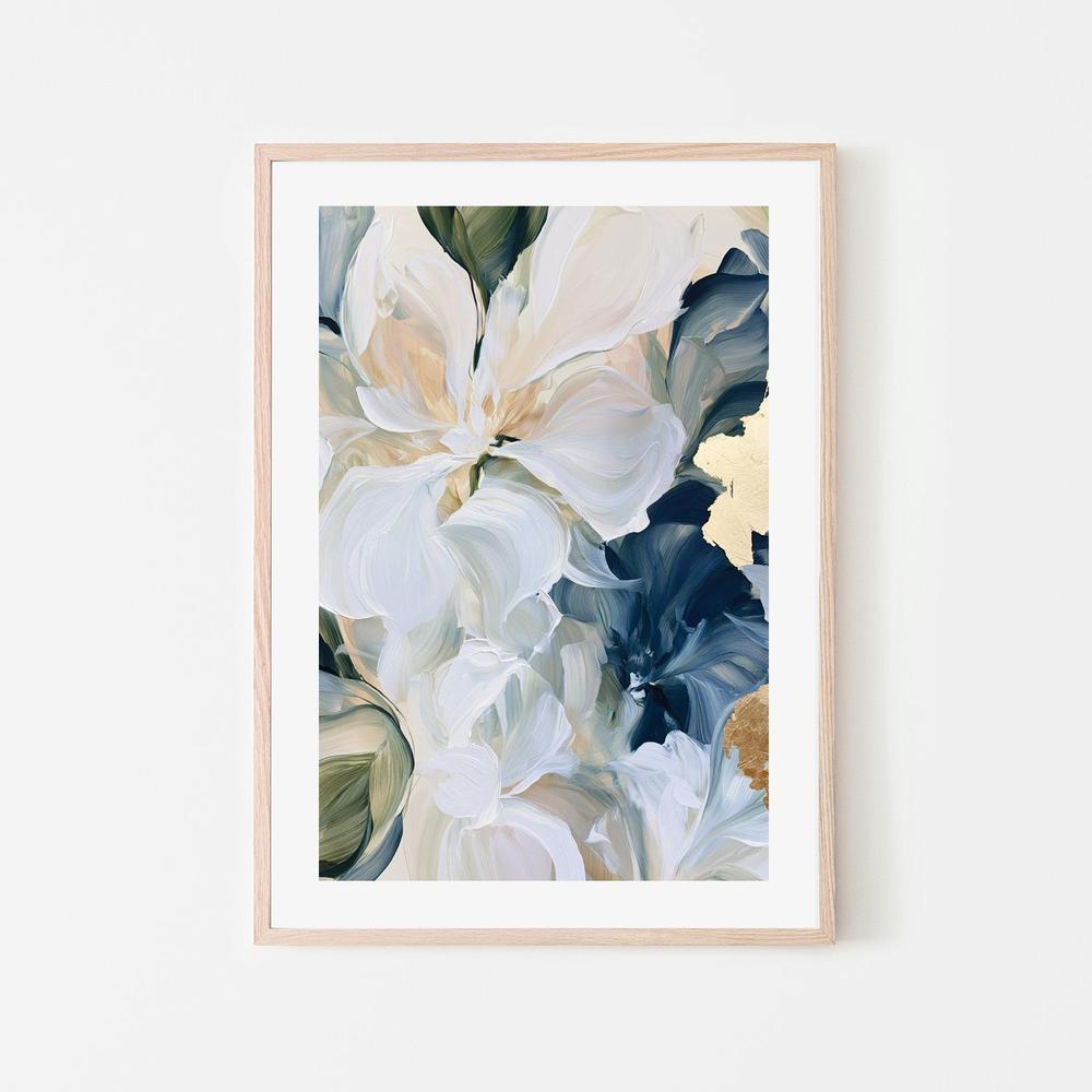 Abstract Blue Gold Flowers-by-Stephanie Jeuffroy-wall-art-print-canvas-poster-framed-Gioia