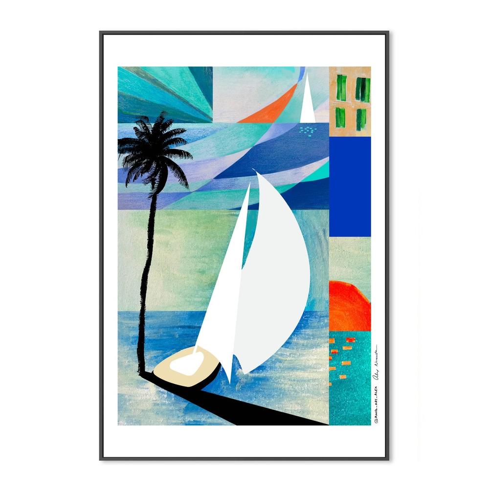 Abstract Coastal Sailboat-by-Alex Nereuta-wall-art-print-canvas-poster-framed-Gioia