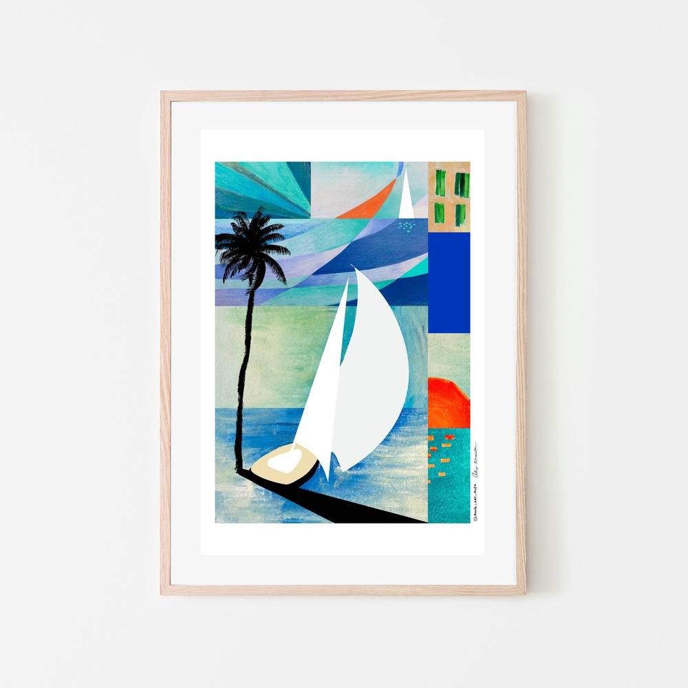 Abstract Coastal Sailboat-by-Alex Nereuta-wall-art-print-canvas-poster-framed-Gioia