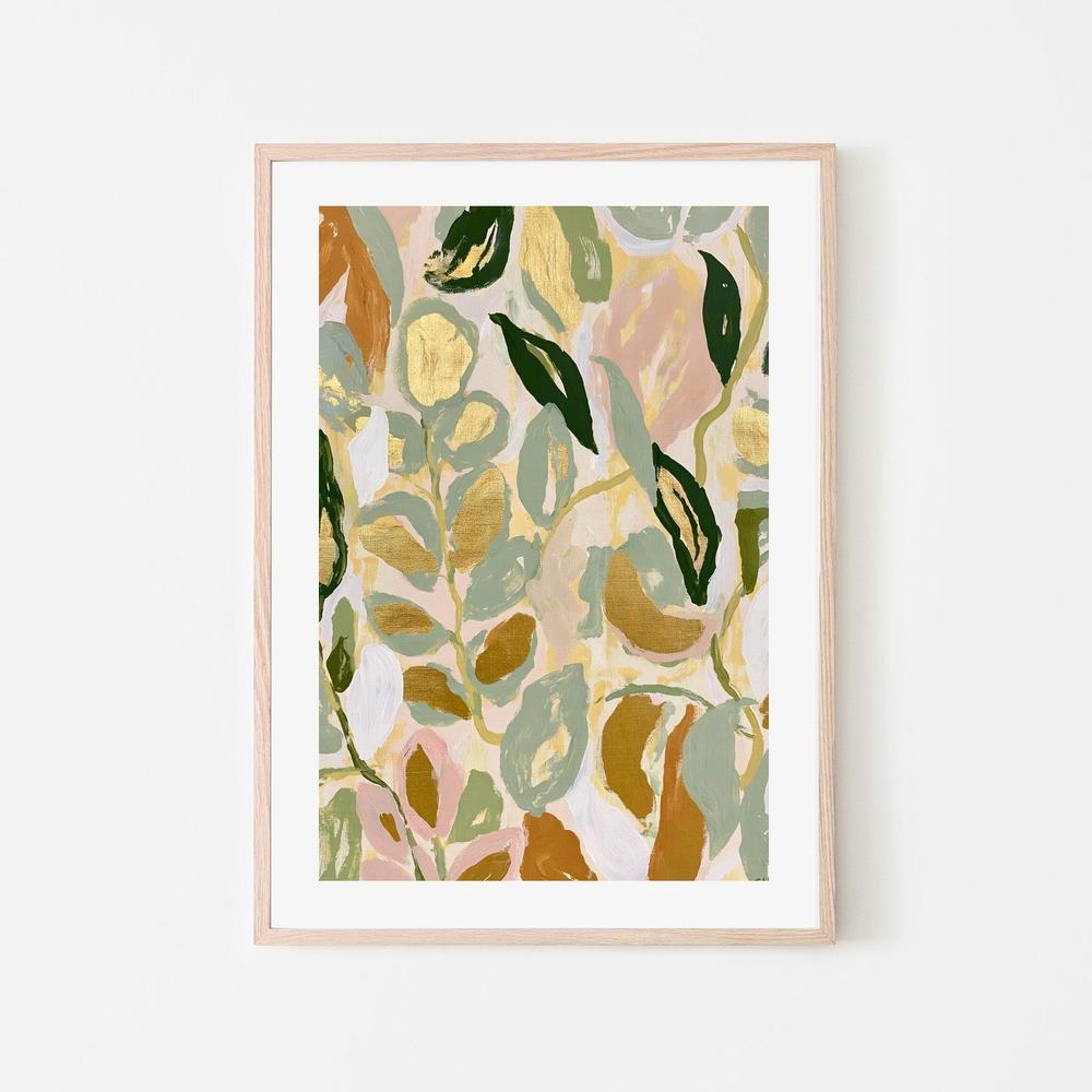 Abstract Gold Leaves-by-Stephanie Jeuffroy-wall-art-print-canvas-poster-framed-Gioia